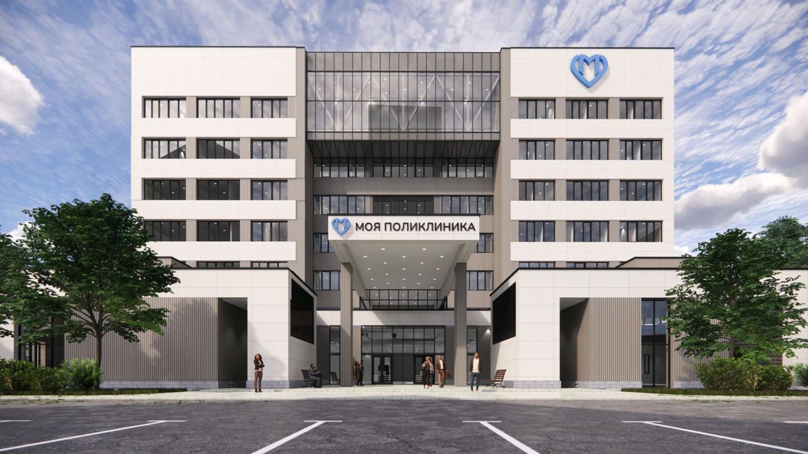 Устройство фасада здания новой взрослой поликлиники в районе Строгино выполнено на 40%